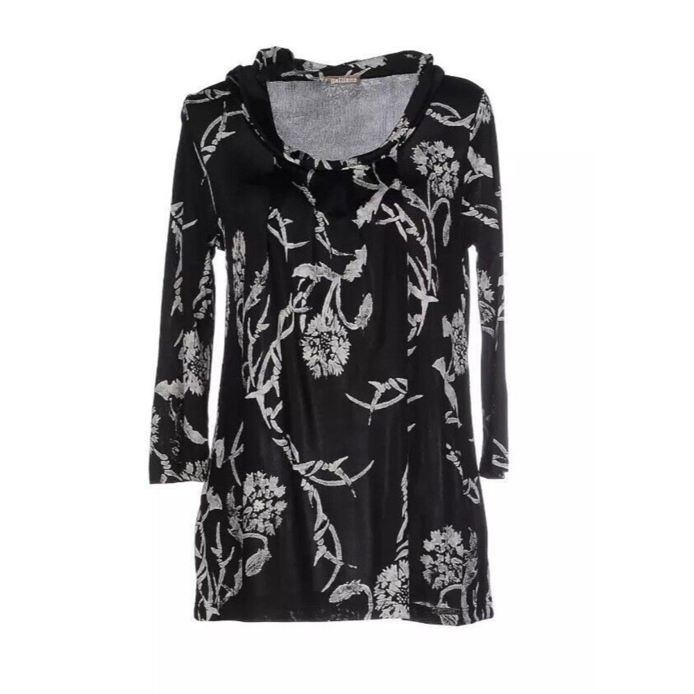 Galliano Women’s Cowl Neck Black White Dandelion Print Blouse Sz S Made In Italy